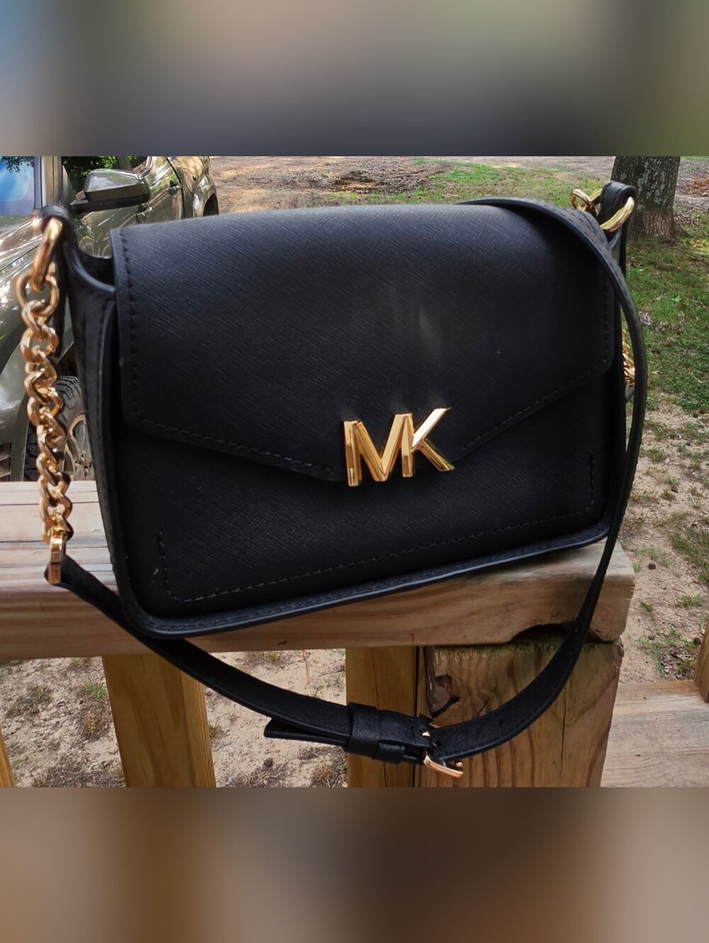 Michael Kors Black Crossbody Bag with Gold Hardware Sylvia
